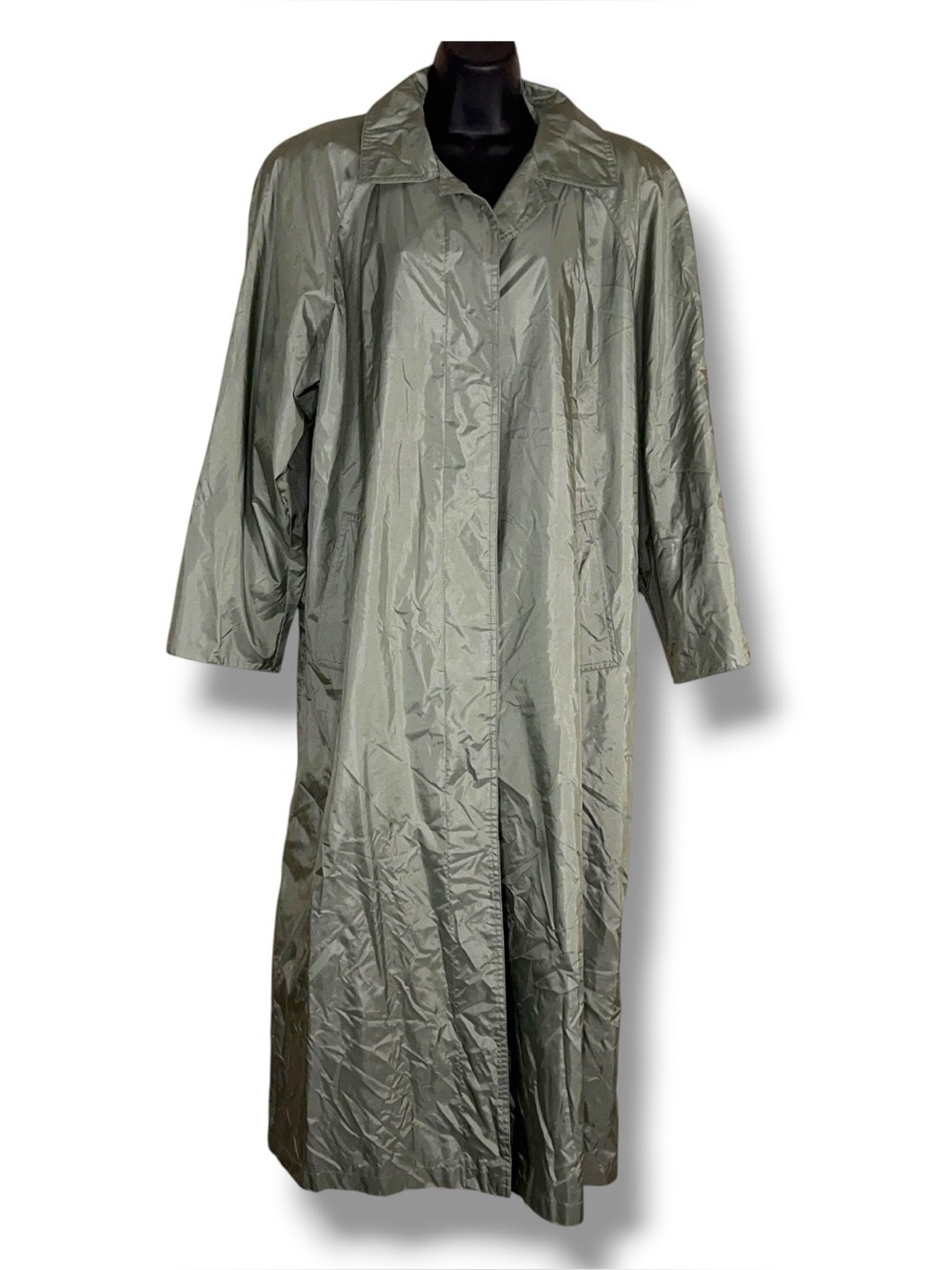 Vintage Size 10 British Mist Light Pastel Green Shimmer Trench Coat Button Up